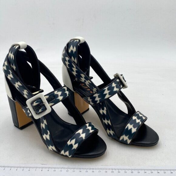 YDN Navy Sexy Ankle Strap Sandals Almond Open Toe Chunky High Heels Buckle Shoes - Picture 3 of 7